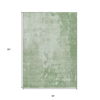 3' X 5' Mint Green Abstract Washable Indoor Outdoor Area Rug