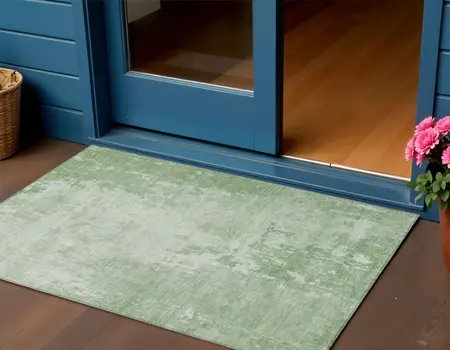 3' X 5' Mint Green Abstract Washable Indoor Outdoor Area Rug