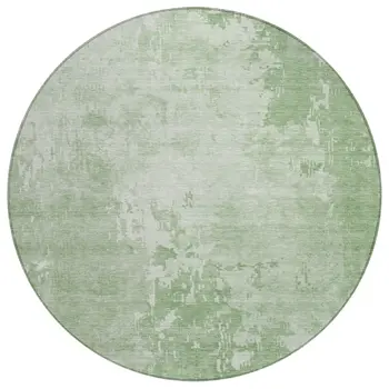 8' Mint Green Round Abstract Washable Indoor Outdoor Area Rug