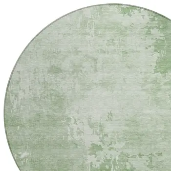 8' Mint Green Round Abstract Washable Indoor Outdoor Area Rug