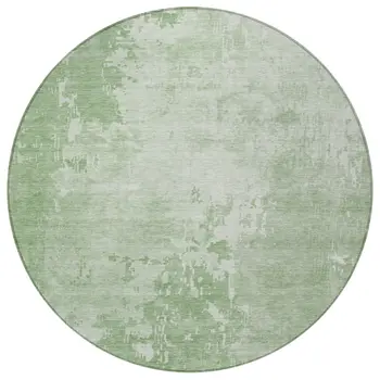 8' Mint Green Round Abstract Washable Indoor Outdoor Area Rug