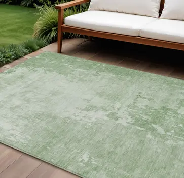 9' X 12' Mint Green Abstract Washable Indoor Outdoor Area Rug