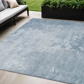 5' X 8' Sky Blue Abstract Washable Indoor Outdoor Area Rug