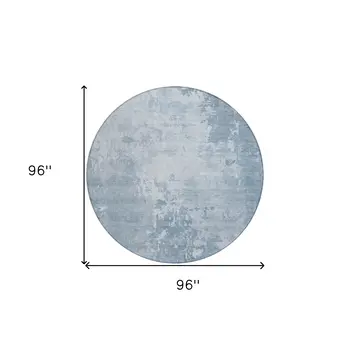 8' Sky Blue Round Abstract Washable Indoor Outdoor Area Rug