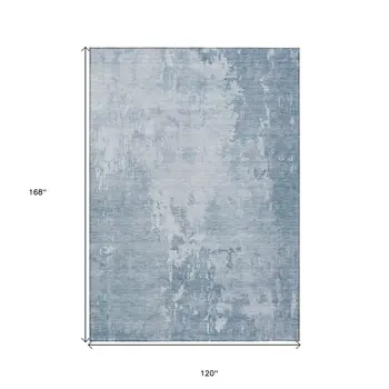 10' X 14' Sky Blue Abstract Washable Indoor Outdoor Area Rug