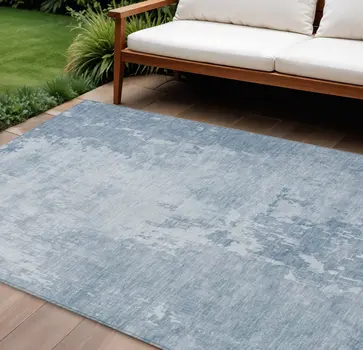 10' X 14' Sky Blue Abstract Washable Indoor Outdoor Area Rug