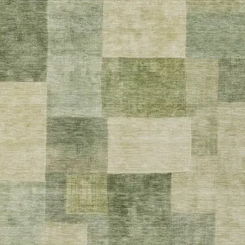 3' X 5' Artichoke Green Geometric Washable Indoor Outdoor Area Rug