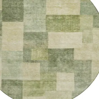 8' Artichoke Green Round Geometric Washable Indoor Outdoor Area Rug
