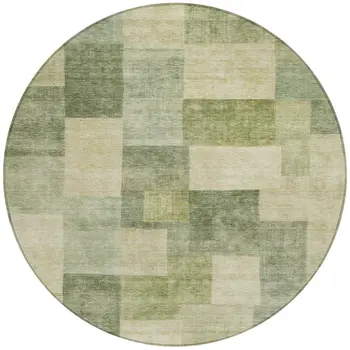 8' Artichoke Green Round Geometric Washable Indoor Outdoor Area Rug