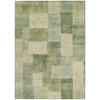 8' X 10' Artichoke Green Geometric Washable Indoor Outdoor Area Rug