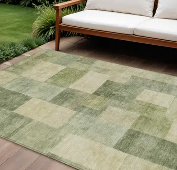 8' X 10' Artichoke Green Geometric Washable Indoor Outdoor Area Rug