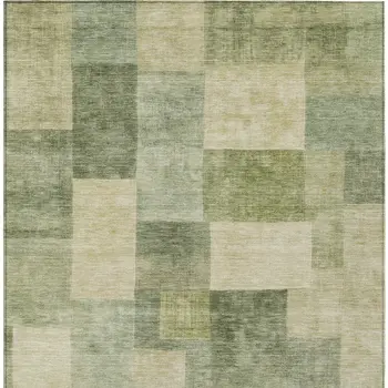 8' X 10' Artichoke Green Geometric Washable Indoor Outdoor Area Rug