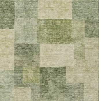 9' X 12' Artichoke Green Geometric Washable Indoor Outdoor Area Rug