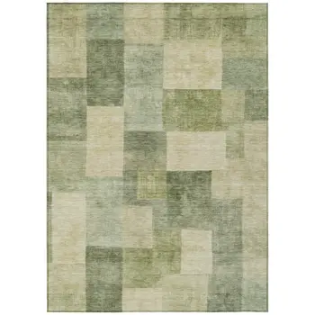 10' X 14' Artichoke Green Geometric Washable Indoor Outdoor Area Rug