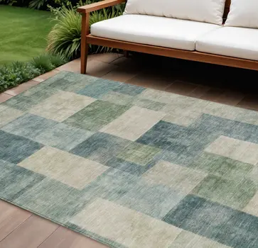 9' X 12' Blue Geometric Washable Indoor Outdoor Area Rug