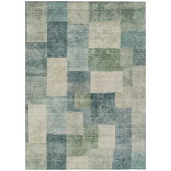 9' X 12' Blue Geometric Washable Indoor Outdoor Area Rug