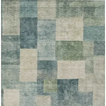 10' X 14' Blue Geometric Washable Indoor Outdoor Area Rug