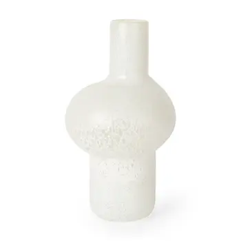 12" White Mottled Handblown Glass Table Vase