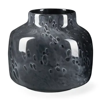 9" Black Mottled Round Glass Table Vase