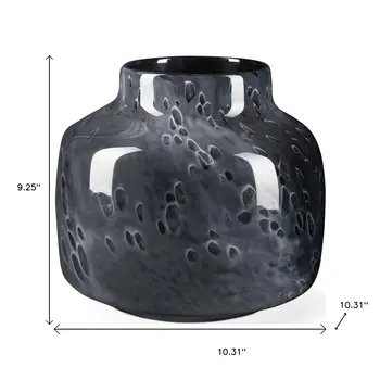 9" Black Mottled Round Glass Table Vase