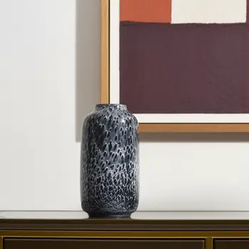15" Black Mottled Cylinder Glass Table Vase