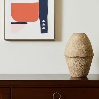 18" Beige Cylinder Clay Table Vase