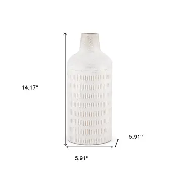 14" White Cylinder Metal Table Vase