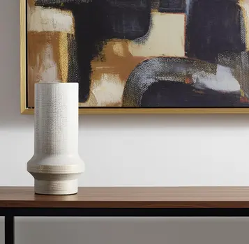 13" Beige Cylinder Metal Table Vase