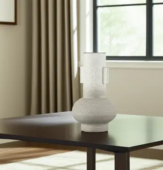 13" White Trumpet Metal Table Vase