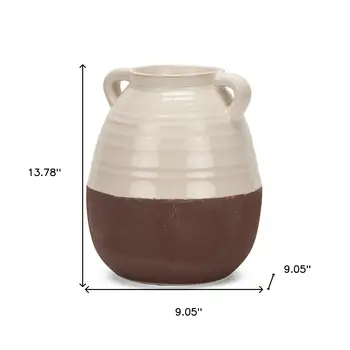 14" Brown Amphora Ceramic Table Vase