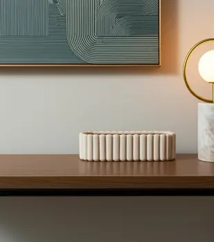 6" Beige Oval Ceramic Table Vase
