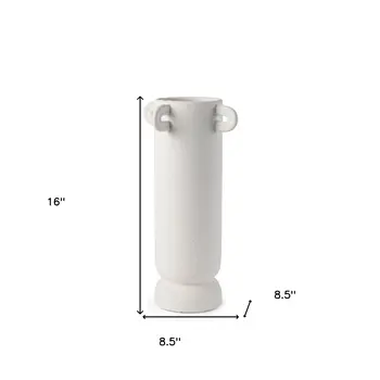 16" White Cylinder Ceramic Table Vase