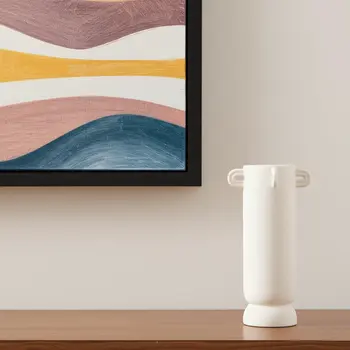 16" White Cylinder Ceramic Table Vase