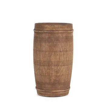 9" Brown Cylinder Solid Wood Table Vase