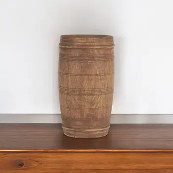 9" Brown Cylinder Solid Wood Table Vase