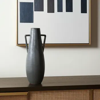 17" Gray Amphora Ceramic Table Vase