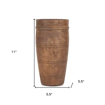 11" Brown Cylinder Solid Wood Table Vase