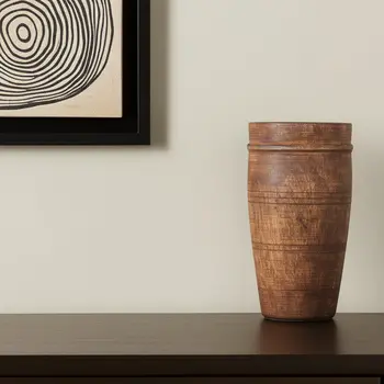 11" Brown Cylinder Solid Wood Table Vase