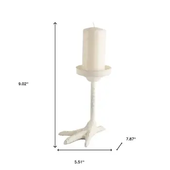 9" White Cast Iron Tabletop Pillar Candle Holder