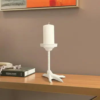 9" White Cast Iron Tabletop Pillar Candle Holder