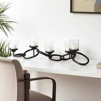 5" Black Distressed Abstract Metal Tabletop Votive Candle Holder
