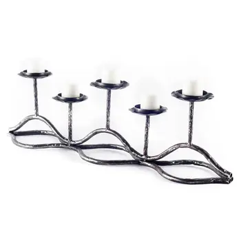 7" Black Distressed Geometric Metal Tabletop Tealight Candle Holder