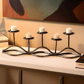 7" Black Distressed Geometric Metal Tabletop Tealight Candle Holder
