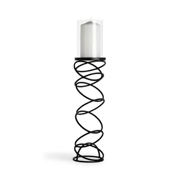 21" Black Geometric Glass And Metal Tabletop Pillar Candle Holder