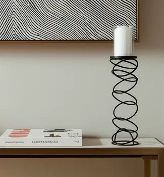 21" Black Geometric Glass And Metal Tabletop Pillar Candle Holder