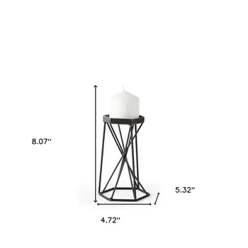 8" Black Distressed Geometric Metal Tabletop Dish Candle Holder