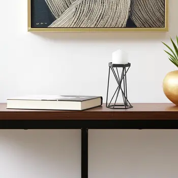 8" Black Distressed Geometric Metal Tabletop Dish Candle Holder