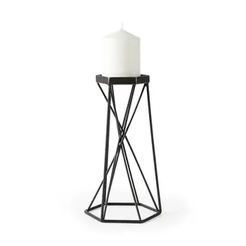 11" Black Distressed Geometric Metal Tabletop Pillar Candle Holder