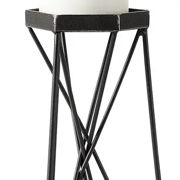 11" Black Distressed Geometric Metal Tabletop Pillar Candle Holder