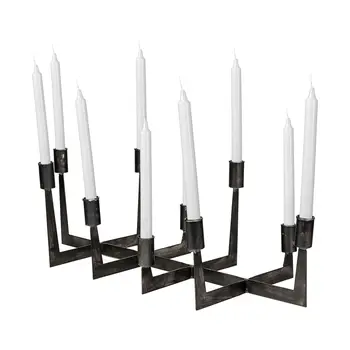 8" Black Distressed Geometric Metal Tabletop Candelabra Candle Holder